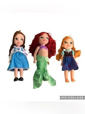 Disney Princess Doll Lot Belle Ariel Anna Disney Store Toddler Dolls 12”